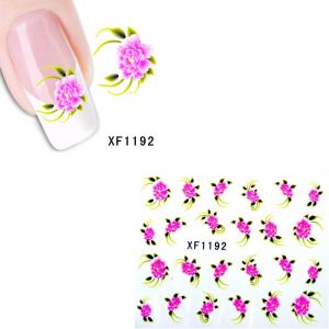 Розовые наклейки на ногти с цветами.