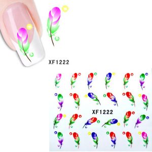 Наклейки на ногти с изображением цветного пера.