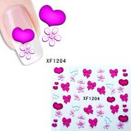Водные Наклейки - Розовые сердечки + розовые бантики для ногтей.